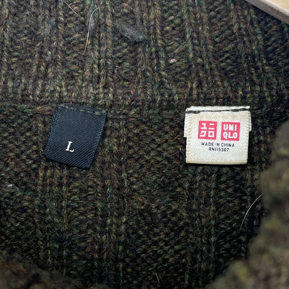 UNIQLO Sweater Mens L Wool Blend Cable Turtleneck Pullover Jumper Green - Picture 5 of 11